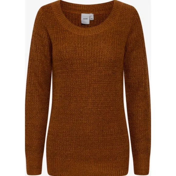 ICHI Ihodansa Rust / Ginger / Orange Long Sleeve Thick Waffle Knit Sweater LG - Picture 2 of 16